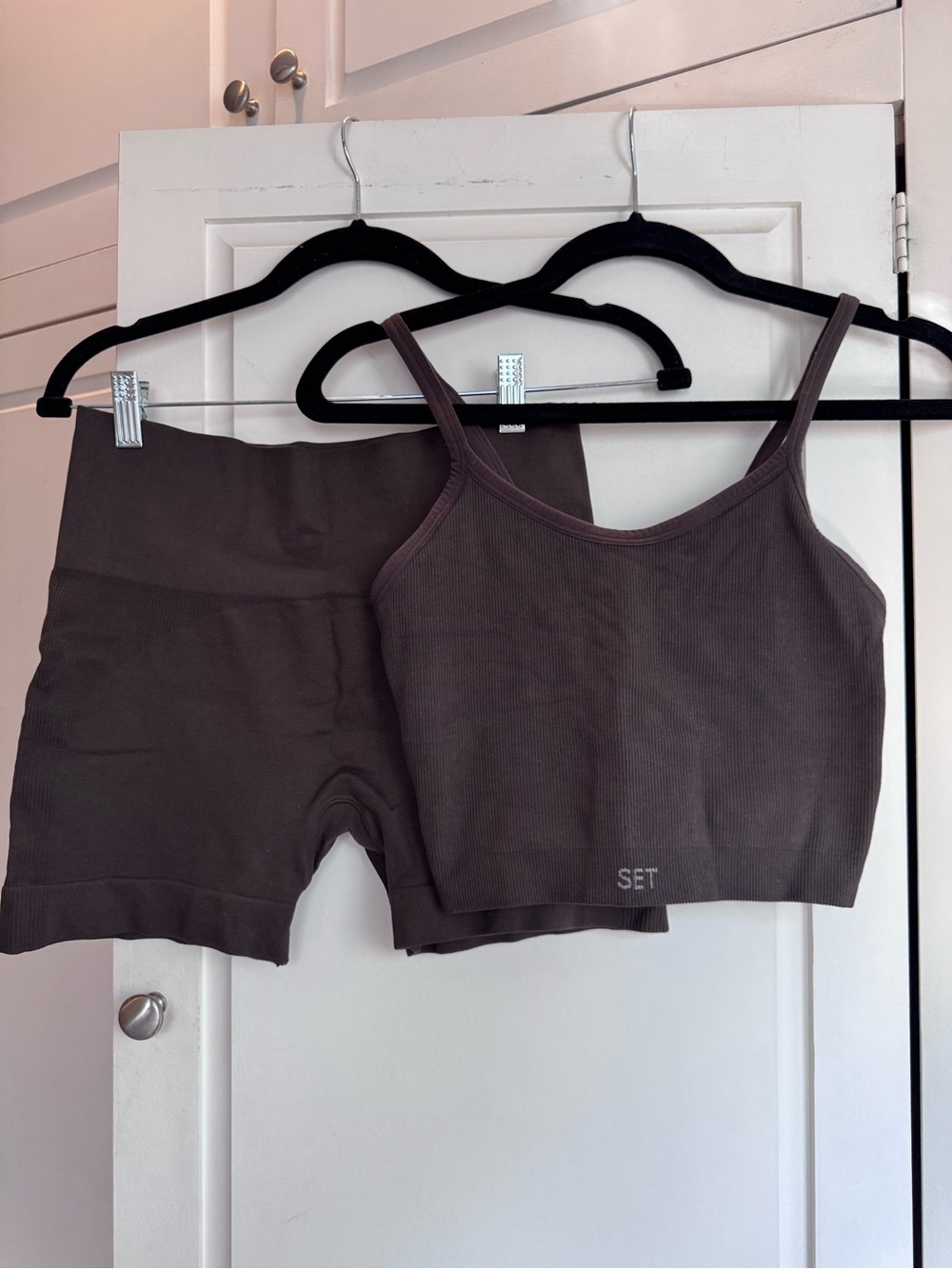 SET Active Ribbed Crop Tank and High-Waist Bike Shorts - Brown